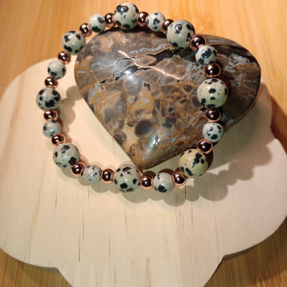Playful Dalmatian Jasper & Energy & Healing Copper Beaded Bracelet